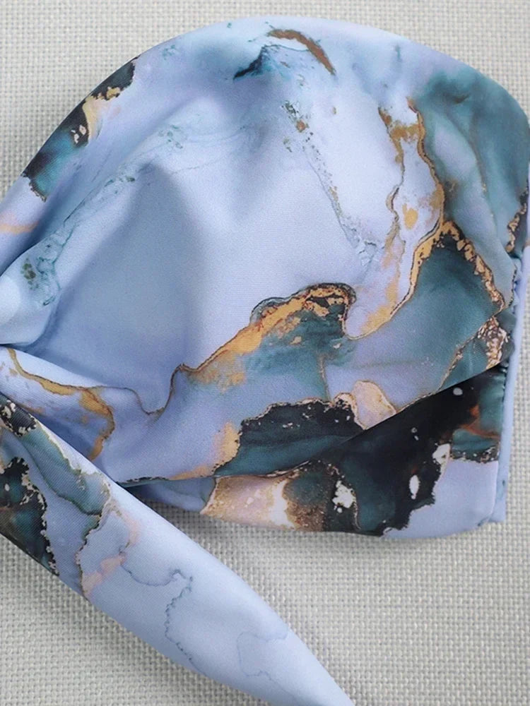 Sexy Scalloped Marble Print Bikini