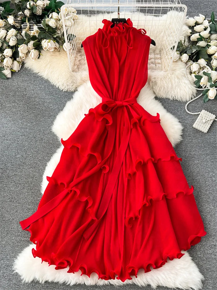 Sleeveless Ruffles Loose Long Dress