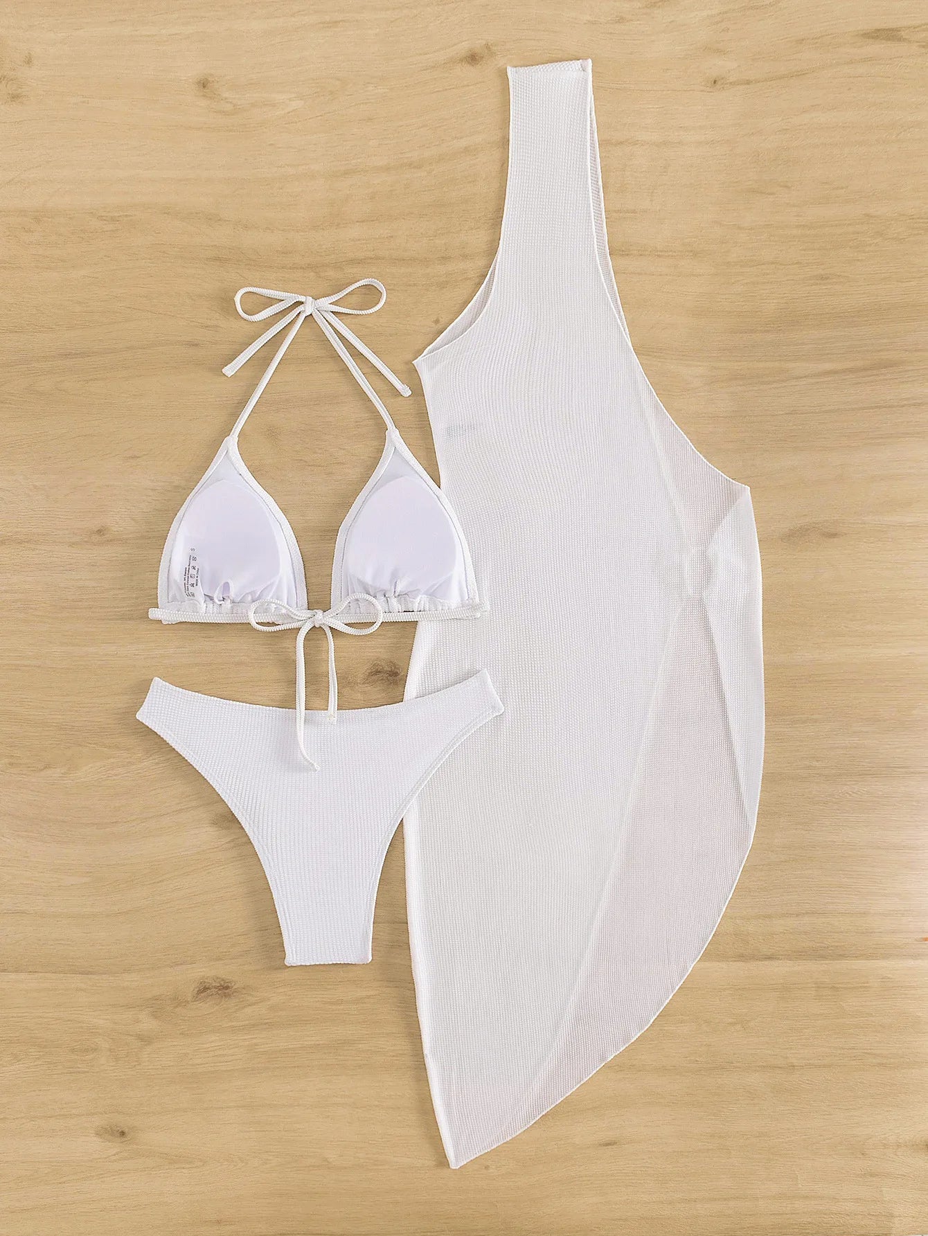 Sexy One Shoulder White Dress 3 Piece Bikini Set