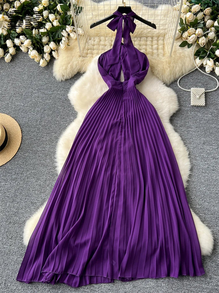 Sexy Halter Pleated Dress