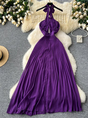 Sexy Halter Pleated Dress