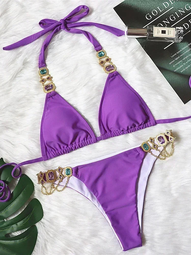 Halter Crystal Rhinestone Diamond Bikini
