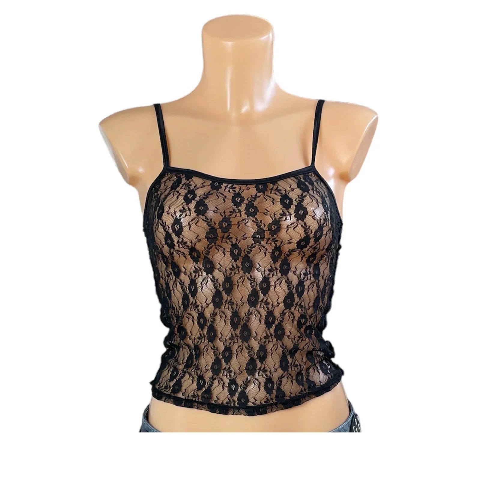 Floral Lace Mesh Sheer Camis 90s Vintage Spaghetti Strap Top