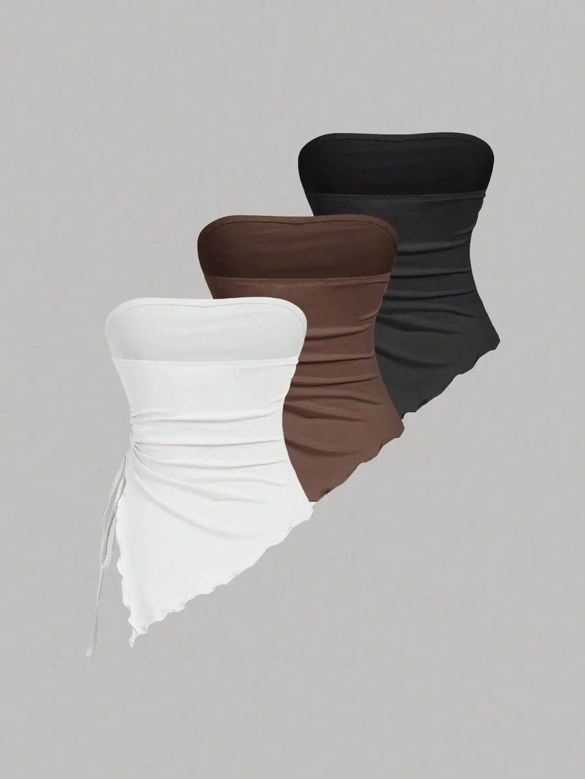 Women's 3 Piece Strapless Ruched Tube Top