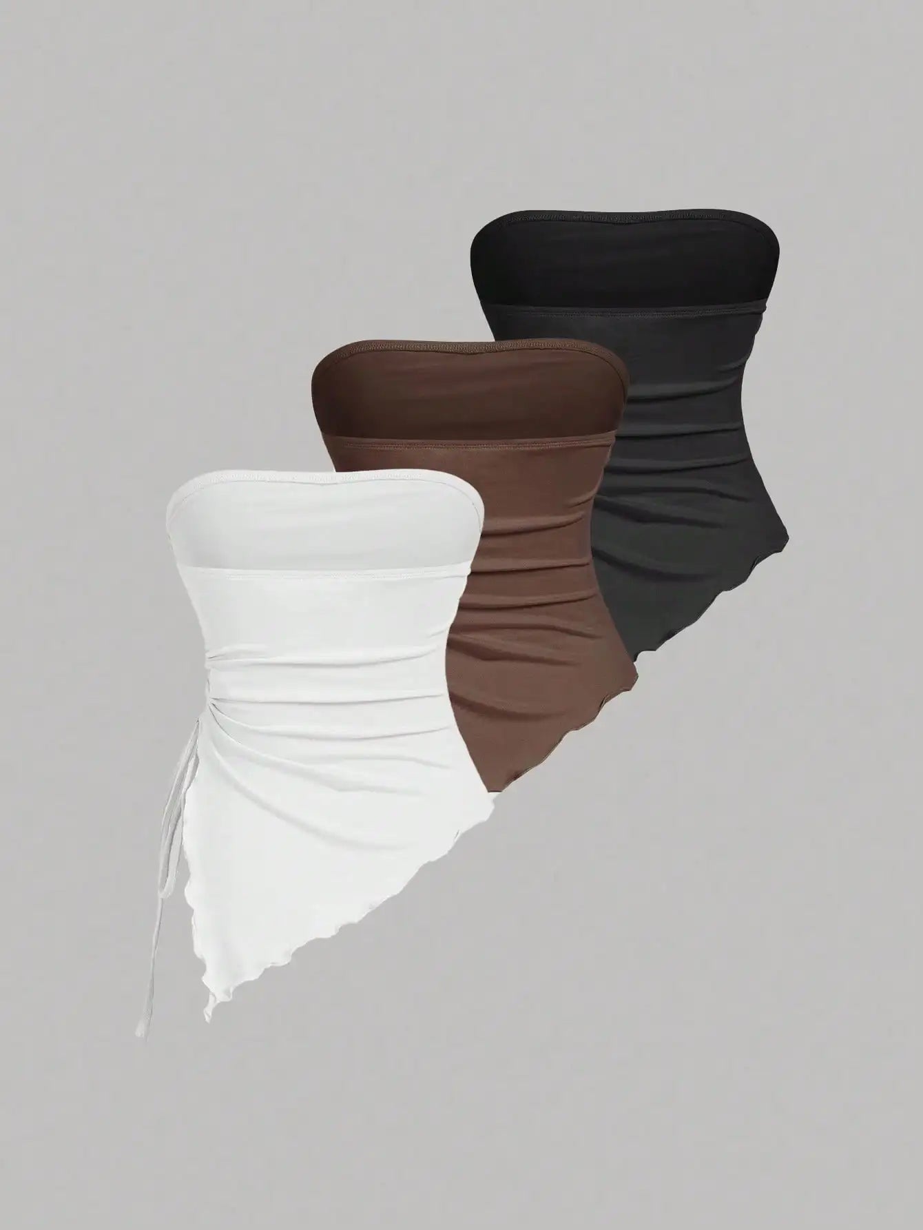 Women's 3 Piece Strapless Ruched Tube Top