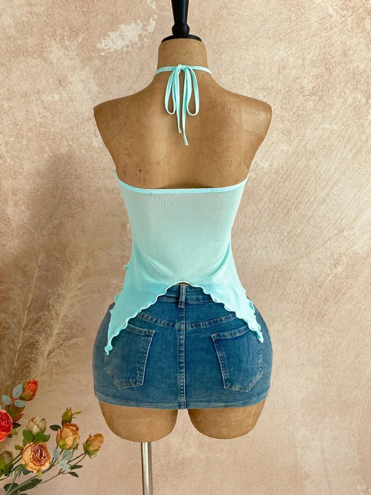 Blue Halter Neck Top