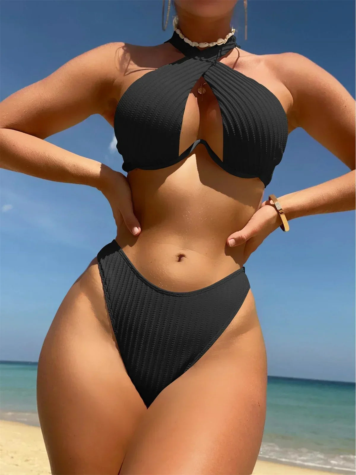 Sexy Halter Cross Underwire Bikini Set