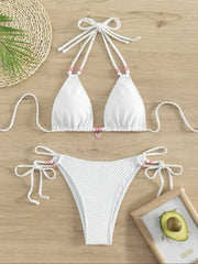 White Pearl Strap Push Up Micro Swimwear