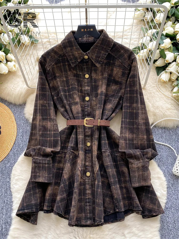 Korean Style Plaid Short Dress