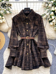 Korean Style Plaid Short Dress