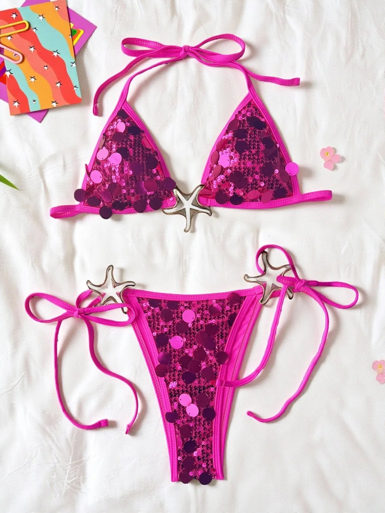 Shiny Sequin Silver Bikini Set