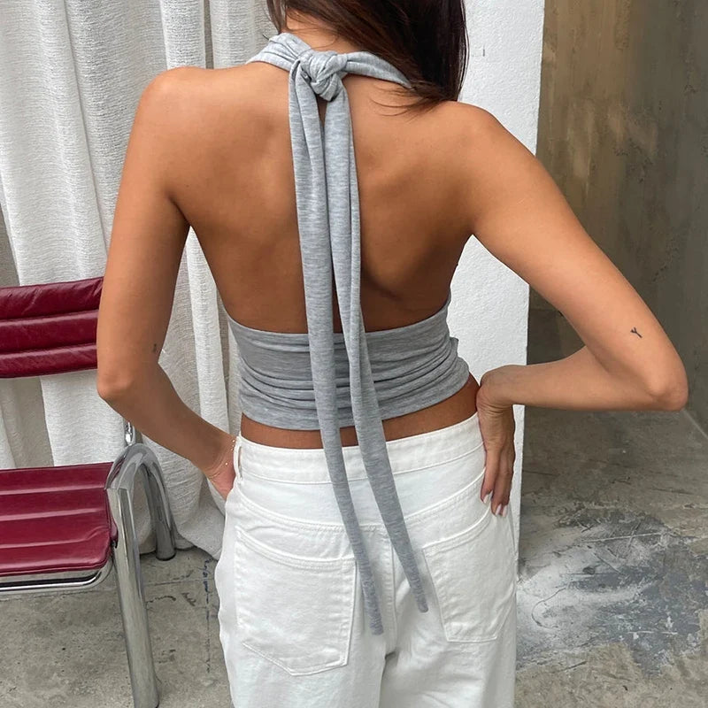 Deep V Halter Crop Top