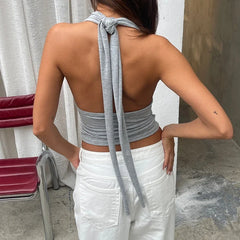 Deep V Halter Crop Top