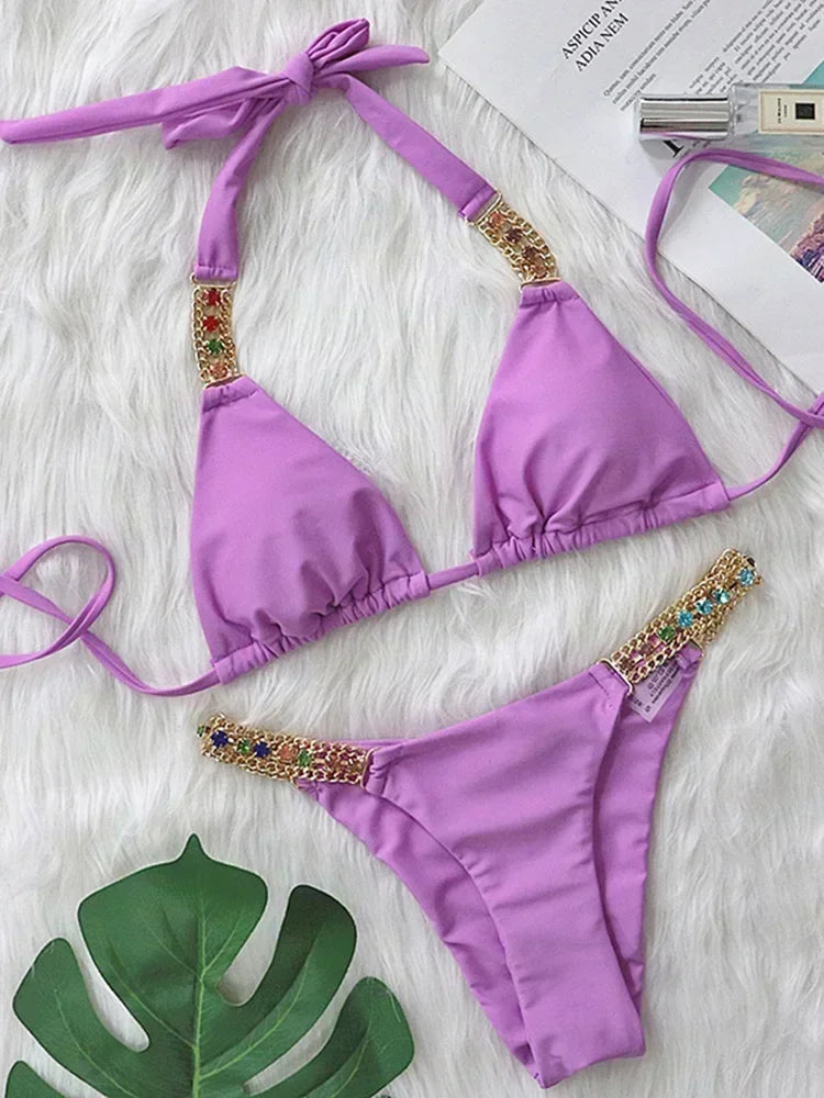 Halter Crystal Rhinestone Diamond Bikini