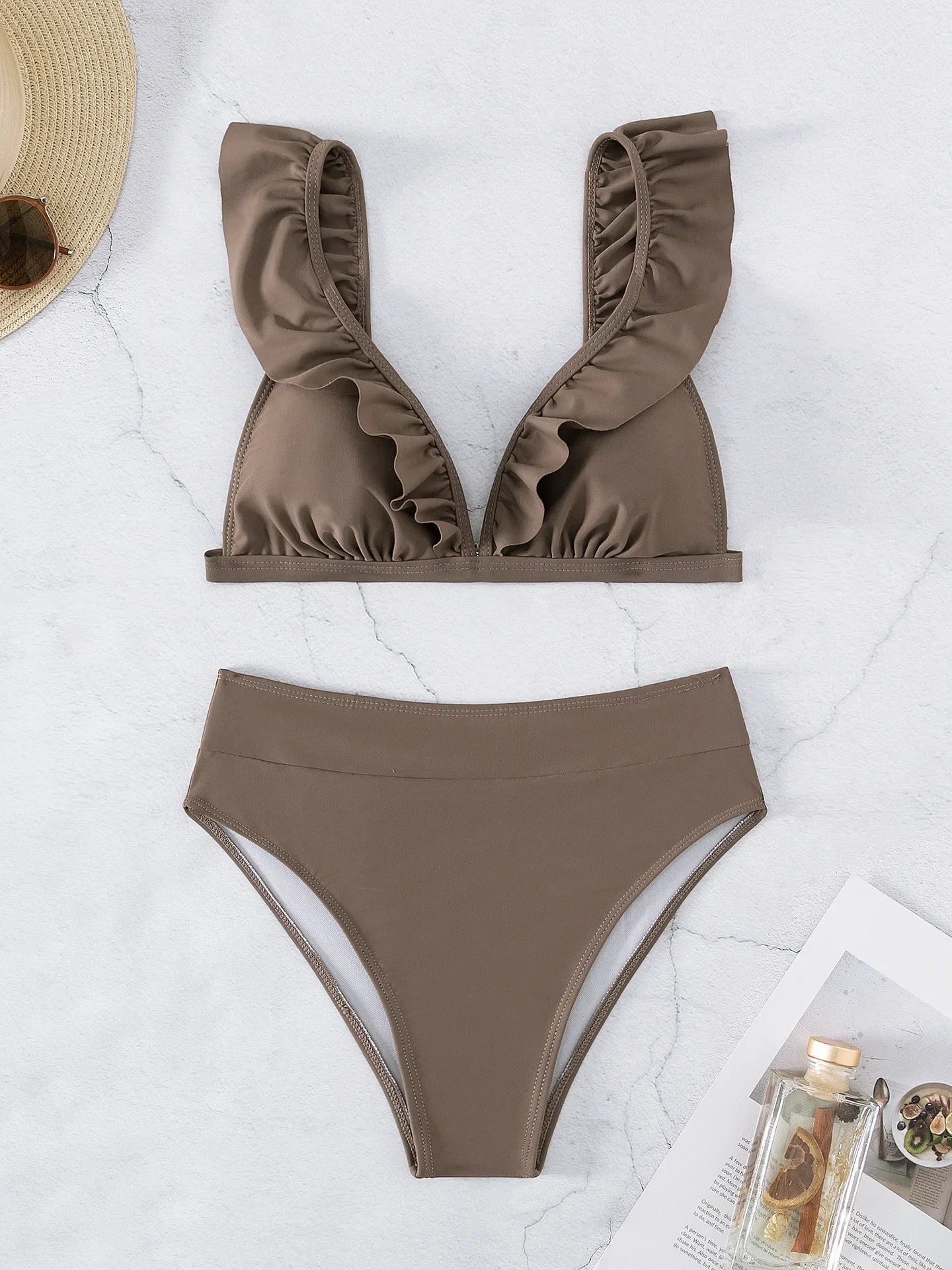 Sexy Ruffles V Bra Push Up Bikini Set
