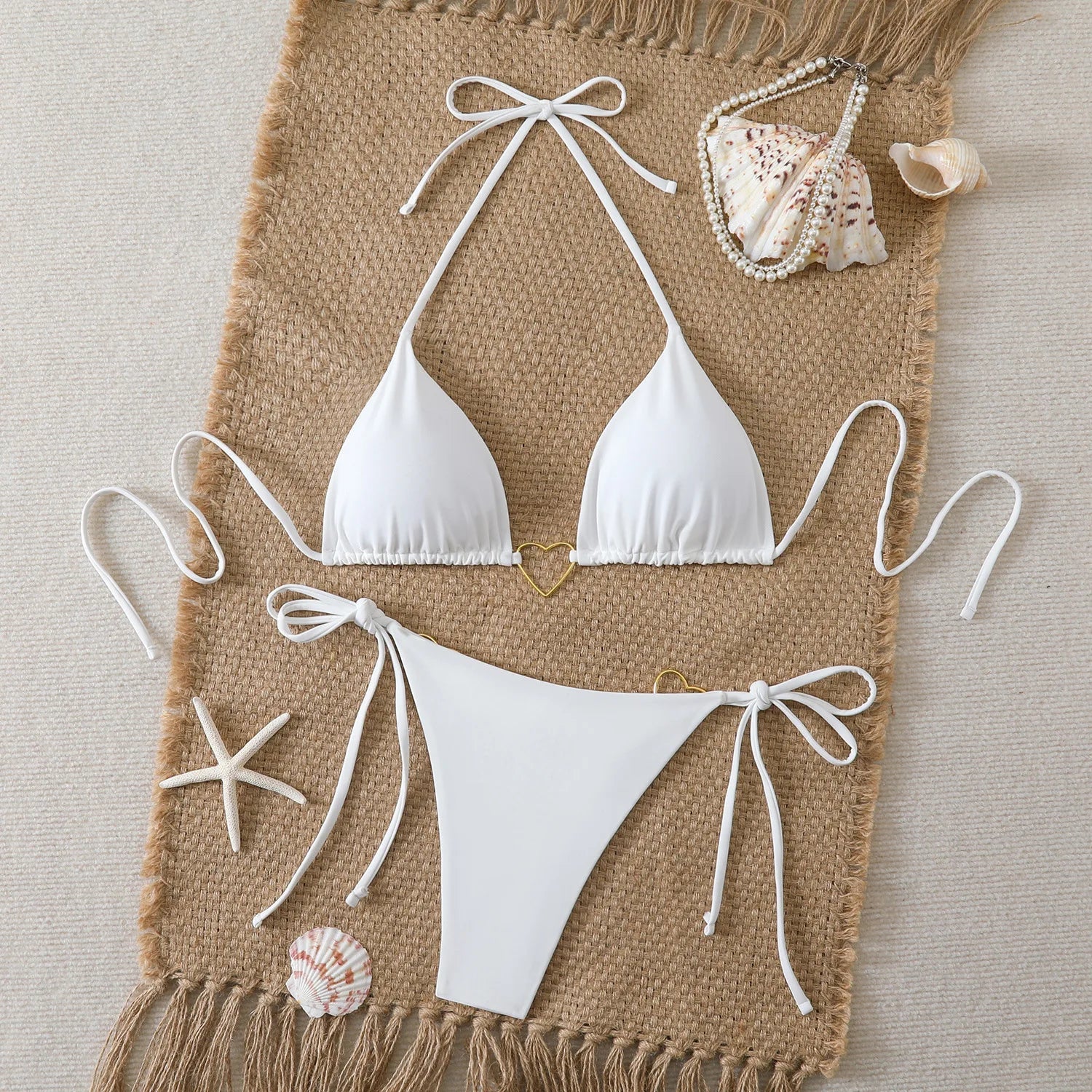 Sexy Metal Heart Ornament Bikini Set