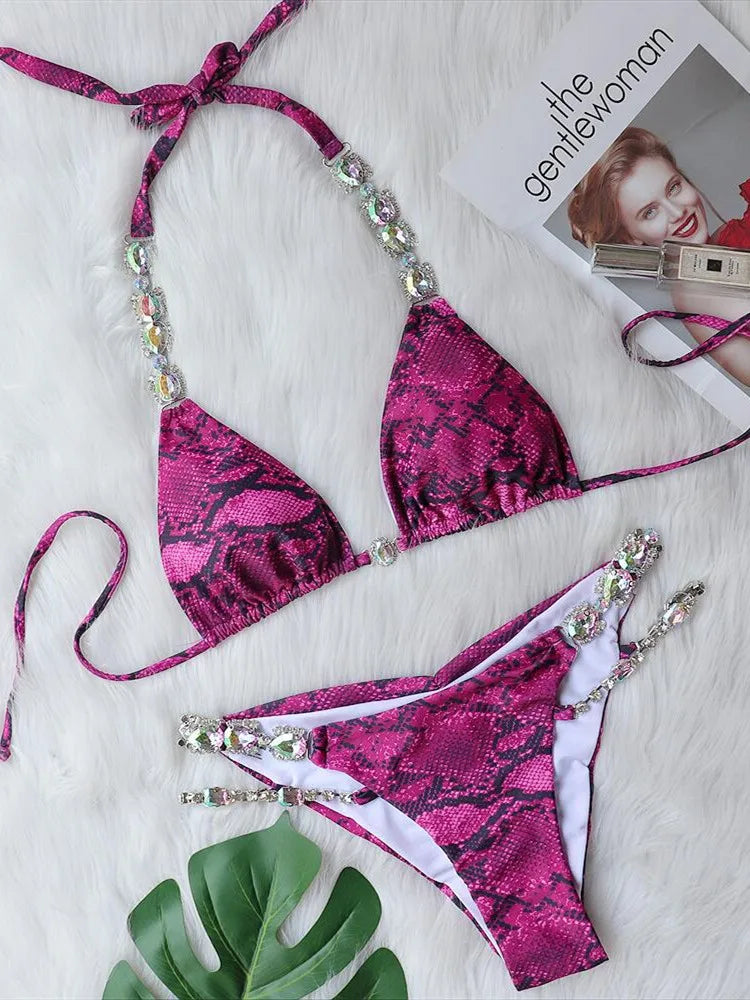 Sexy Purple Snakeskin Print Bikini