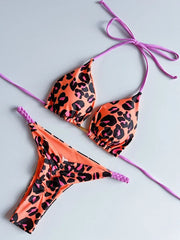 Leopard Halter Scrunch Butt Mini Micro Thong Bikini