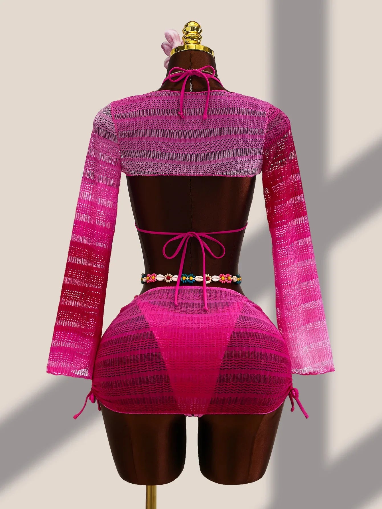 Sexy Hot Pink Gradient Knitted Bikini Set