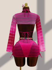 Sexy Hot Pink Gradient Knitted Bikini Set
