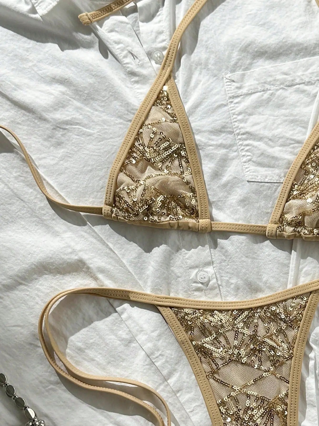 Sexy Sequin Khaki Micro Bikini