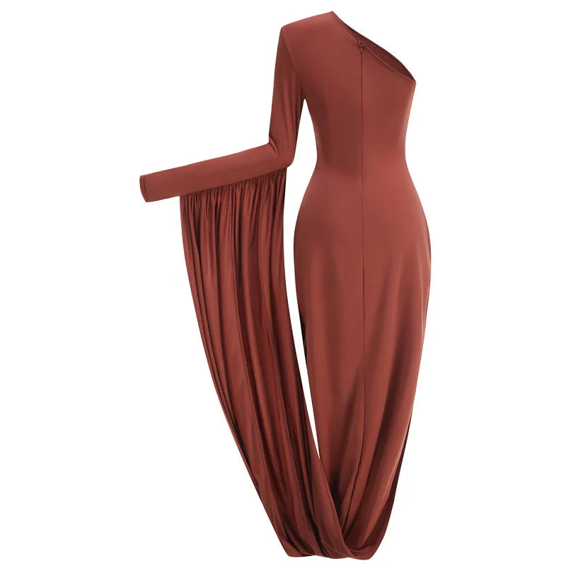 Sexy Bodycon Sloping Shoulder Long Sleeve Maxi Dress
