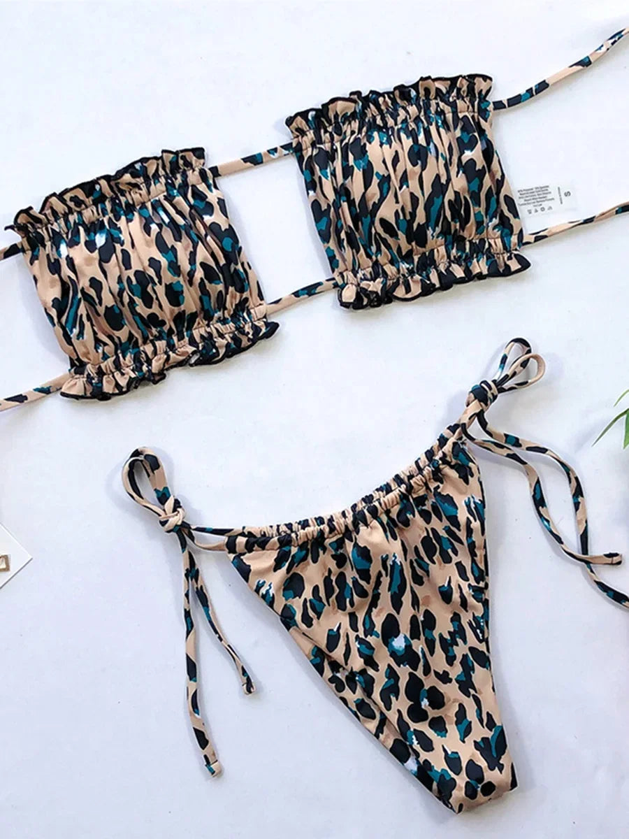 Tie Dye Pleated Ruffled Bikini