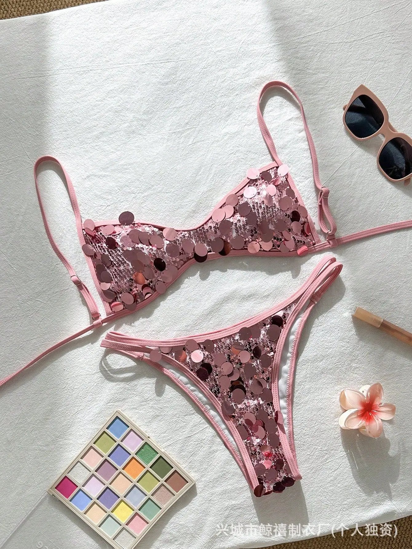 Shiny Sequin Coffee Bikini Set