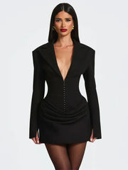 Double Layer Ruched Sexy Blazer Dress