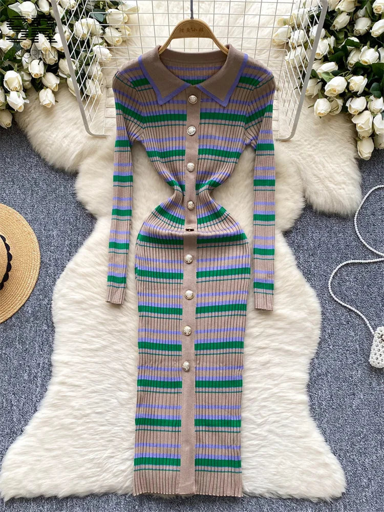 Winter Stripe Sweater Dress