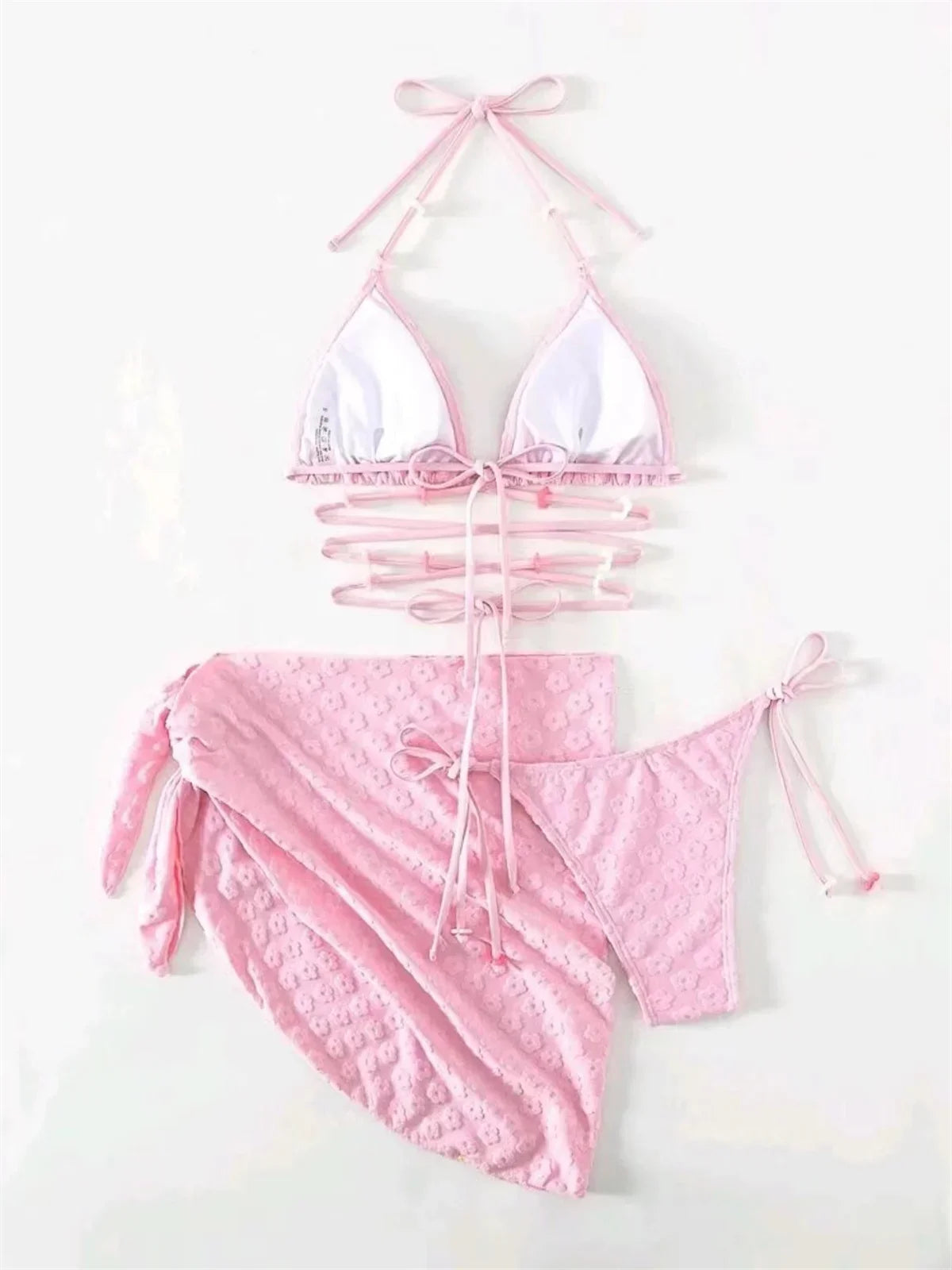 Mesh Skirt Pleated Bikini Set
