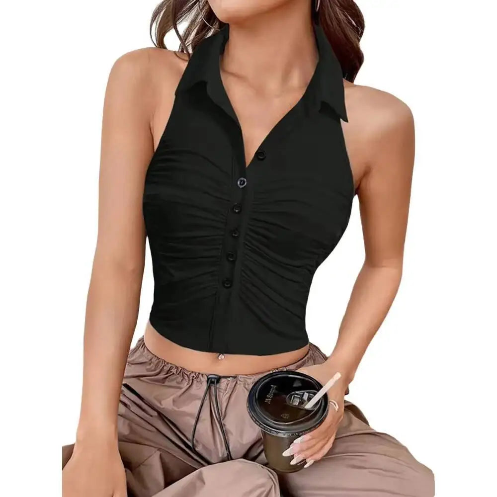 Women's Black Halter Neck Tank Top