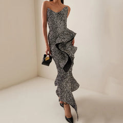 Sexy Sequins Strapless Evening Midi Dress