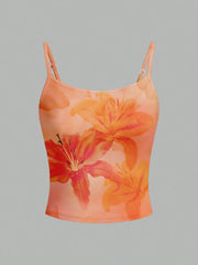 3 Pack Watercolor Lily Print Crop Cami Top
