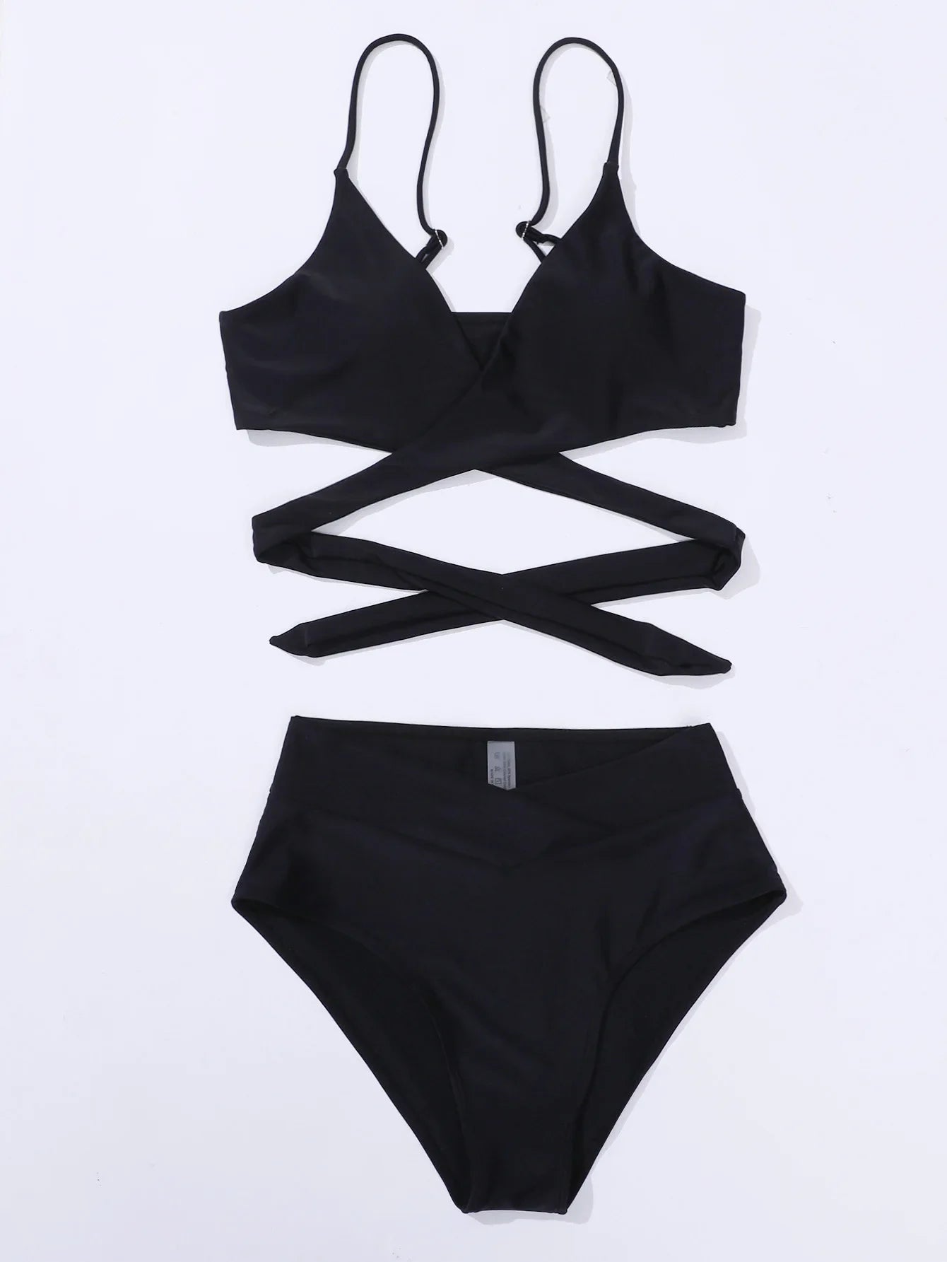 Sexy Black Double Strap Criss Cross Backless Bikini