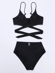 Sexy Black Double Strap Criss Cross Backless Bikini