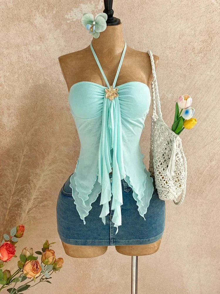 Blue Halter Neck Top
