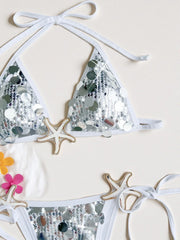 Shiny Sequin Silver Bikini Set