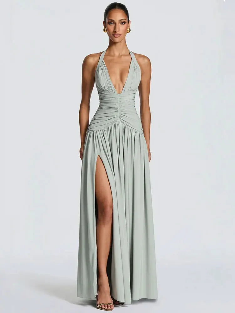 Halter Deep V Neck Sexy Maxi Dress