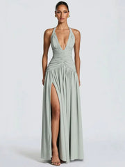 Halter Deep V Neck Sexy Maxi Dress
