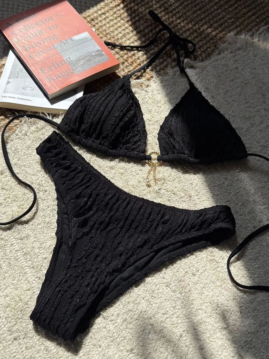Sexy Wrinkled Halter Brazilian Bikini