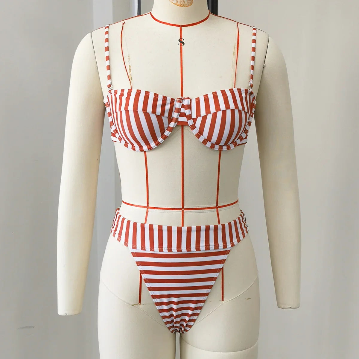 Sexy Red Striped Bikini Set