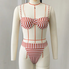 Sexy Red Striped Bikini Set