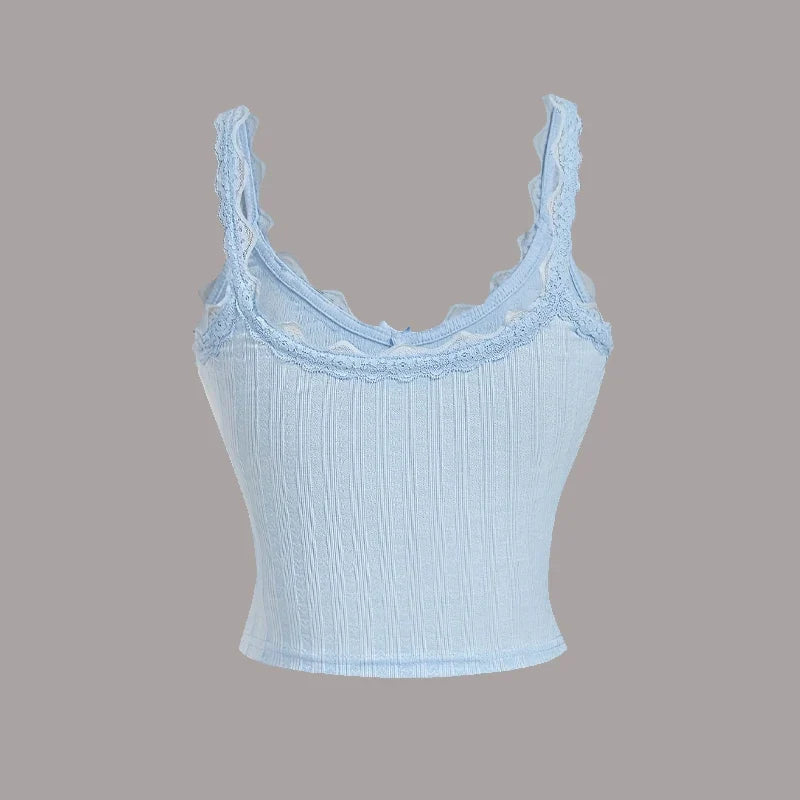 Women's Camisole Ribbed Lace Patchwork Crop Top