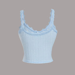Women's Camisole Ribbed Lace Patchwork Crop Top