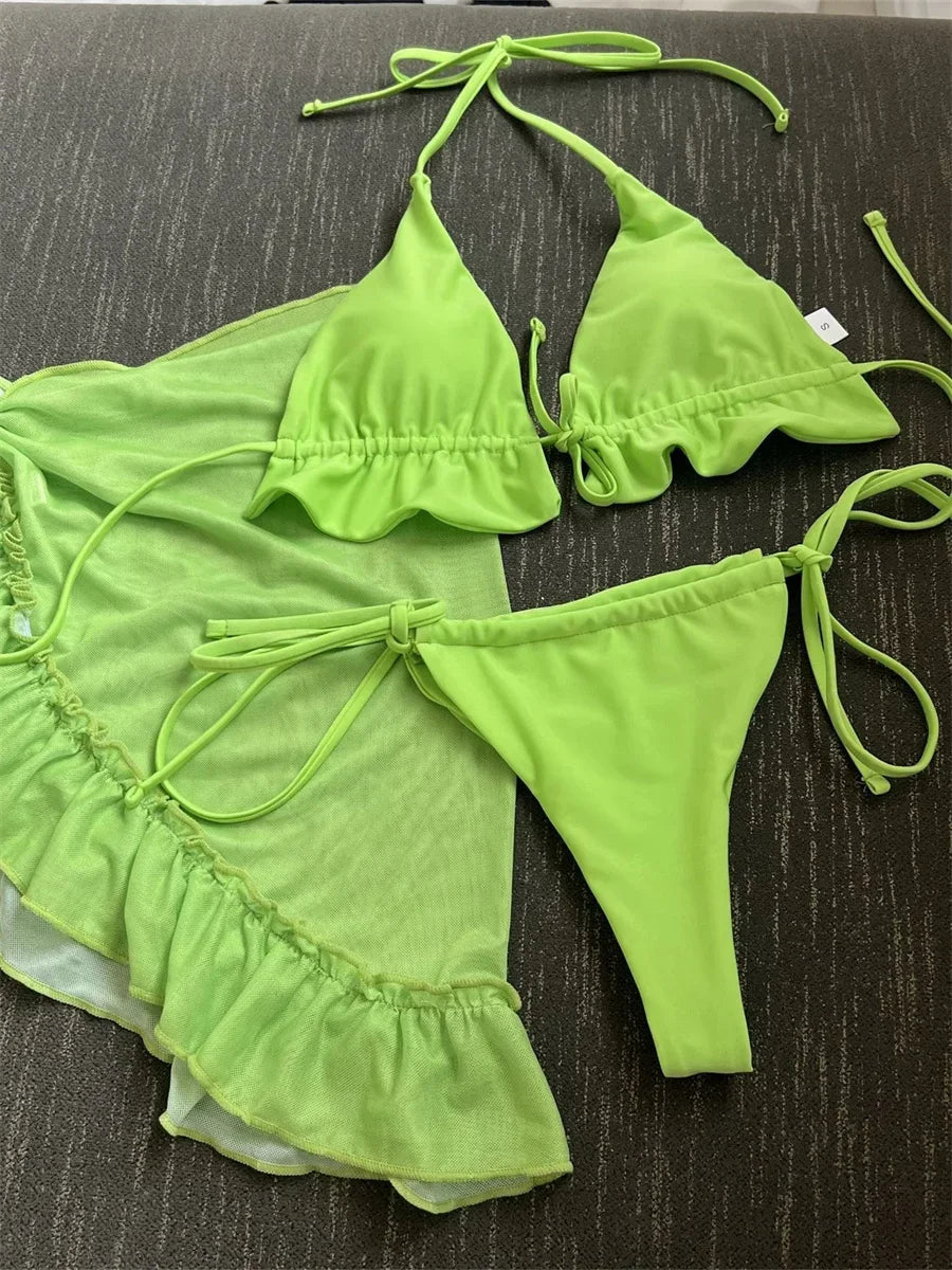 Mesh Cover-ups Bikini Set