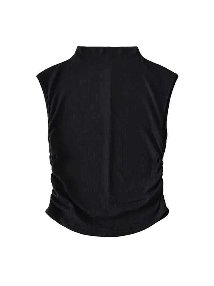 Black Turtleneck Crop Tank Top