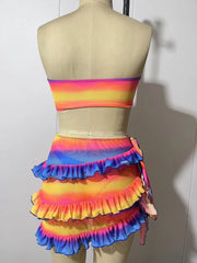 Sexy Orange Gradient Striped Bikini Set