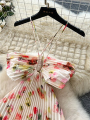 Floral Print Pleated Long Dress
