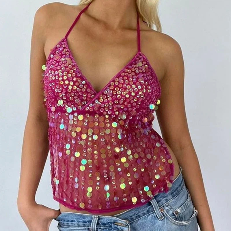Y2k Sequin Sparkle Cami Top